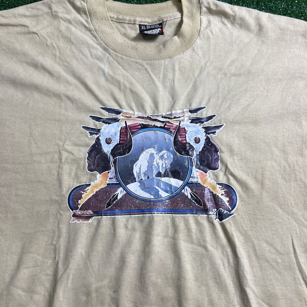 Vintage 80's Single Stitch Aztec Themed By R Massa‎ T-Shirt Beige Size XL Read
